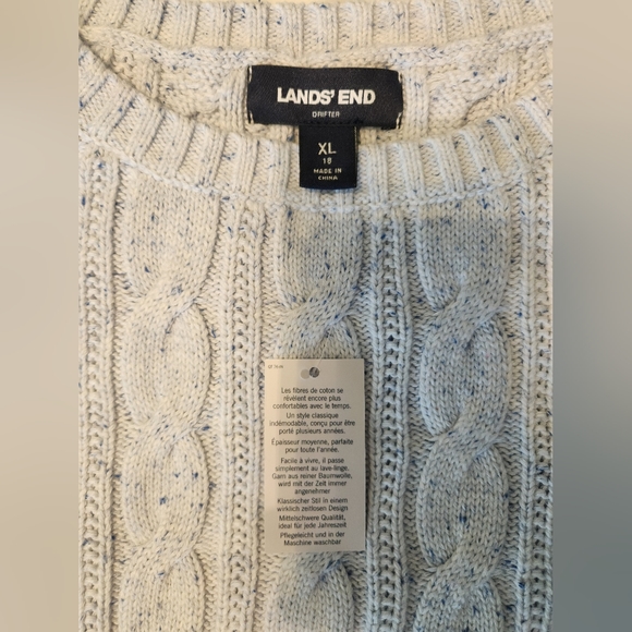 Lands' End Women's Cotton Drifter Cable Crew Neck Sweater Light Blue Size XL NWT - Picture 4 of 7